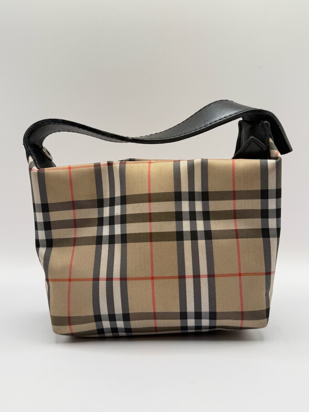 Burberry Vintage Y2K Nova Check Mini Tote Bag Beige Plaid Wristlet Purse Clutch